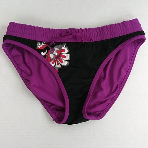Athleta Paisley Floral Two Piece Bikini Set XS Black Purple Magenta Boho - Picture 6 of 14